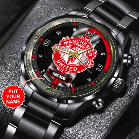 Personalized Manchester United Premier League Black Stainless Steel Watch Gift For Fan