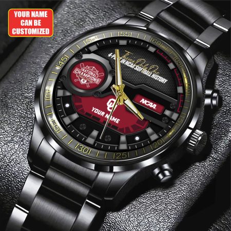 Personalized Oklahoma Sooners NCAA Women’s Softball Black Stainless Steel Watch Gift For Fan