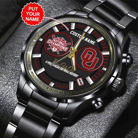 Personalized Oklahoma Sooners NCAA Women’s Softball Black Stainless Steel Watch Gift For Fan