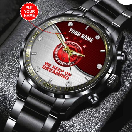 Personalized Olympiakos Super League F.C. Black Stainless Steel Watch Gift For Fan