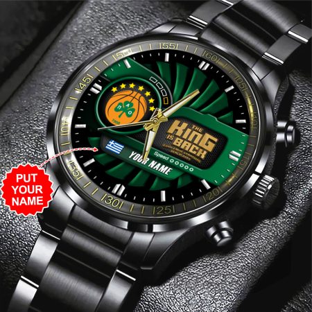 Personalized Panathinaikos B.C. GBL Black Stainless Steel Watch Gift For Fan