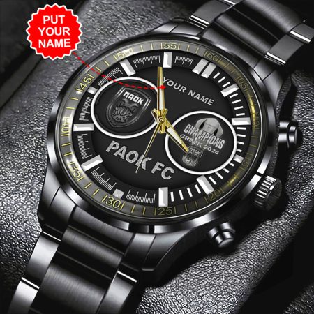 Personalized PAOK FC Super League Black Stainless Steel Watch Gift For Fan