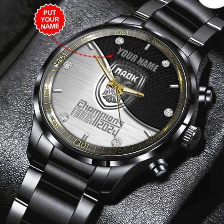 Personalized PAOK FC Super League Black Stainless Steel Watch Gift For Fan