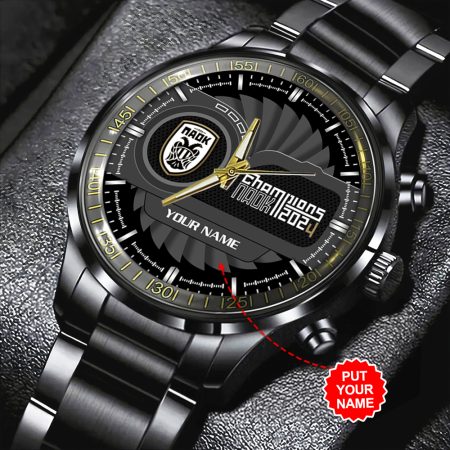 Personalized PAOK FC Super League Black Stainless Steel Watch Gift For Fan