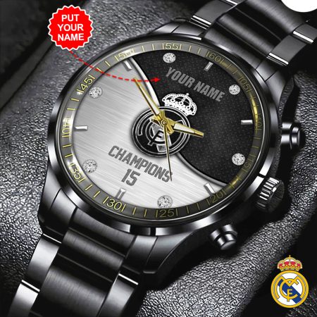 Personalized Real Madrid CF La Liga Black Stainless Steel Watch Gift For Fan