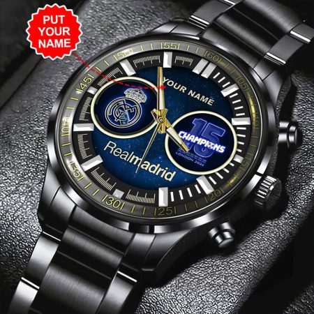 Personalized Real Madrid CF La Liga Black Stainless Steel Watch Gift For Fan