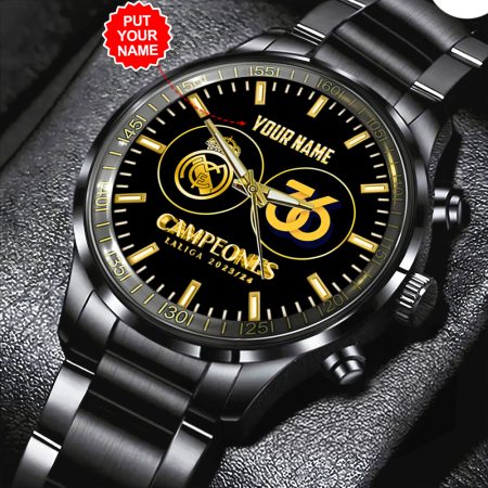 Personalized Real Madrid CF La Liga Black Stainless Steel Watch Gift For Fan