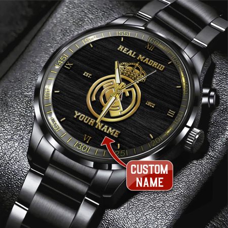 Personalized Real Madrid La Liga CF Black Stainless Steel Watch Gift For Fan