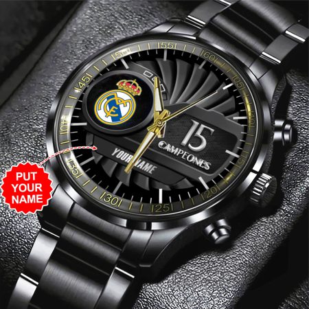 Personalized Real Madrid La Liga CF Black Stainless Steel Watch Gift For Fan