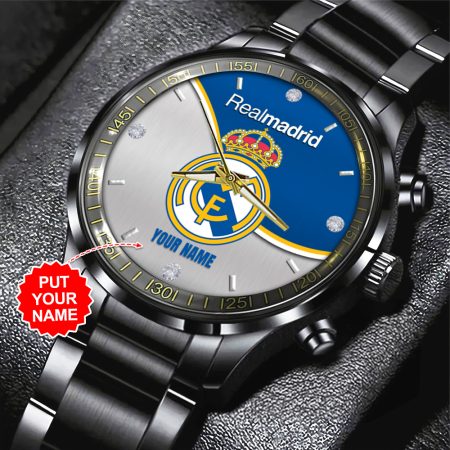 Personalized Real Madrid La Liga CF Black Stainless Steel Watch Gift For Fan
