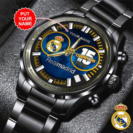 Personalized Real Madrid La Liga CF Black Stainless Steel Watch Gift For Fan
