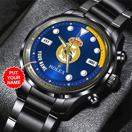 Personalized Real Madrid La Liga CF x Rolex Black Stainless Steel Watch Gift For Fan