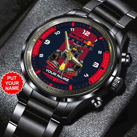 Personalized Red Bull Racing F1 Black Stainless Steel Watch Gift For Fan