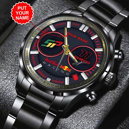 Personalized Red Bull Racing F1 x Sergio Pérez Black Stainless Steel Watch Gift For Fan