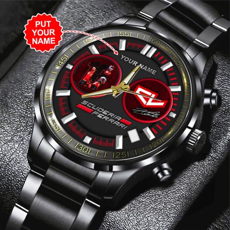 Personalized Scuderia Ferrari Car x Charles Leclerc F1 Black Stainless Steel Watch Gift For Fan