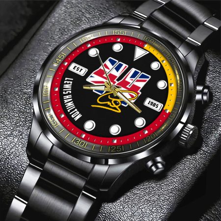 Personalized Scuderia Ferrari x Lewis Hamilton F1 Black Stainless Steel Watch Gift For Fan