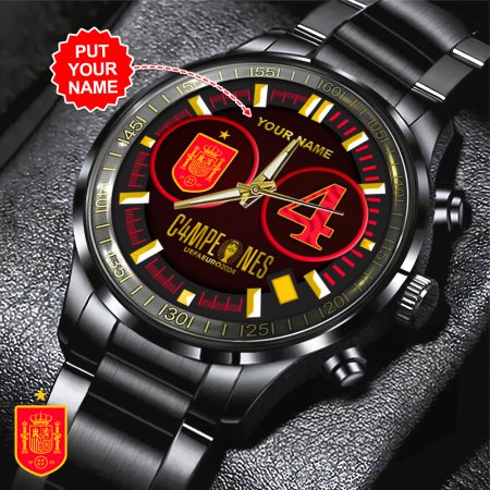 Personalized Spain National Football Team Black Stainless Steel Watch Gift For Fan