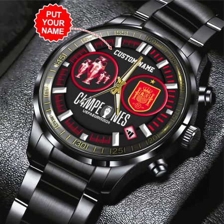Personalized Spain National Football Team Black Stainless Steel Watch Gift For Fan