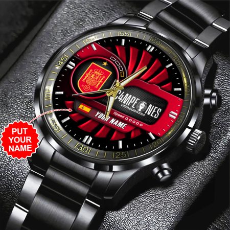 Personalized Spain National Football Team Black Stainless Steel Watch Gift For Fan