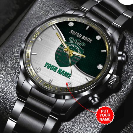 Personalized Sporting CP Primeira Liga Black Stainless Steel Watch Gift For Fan