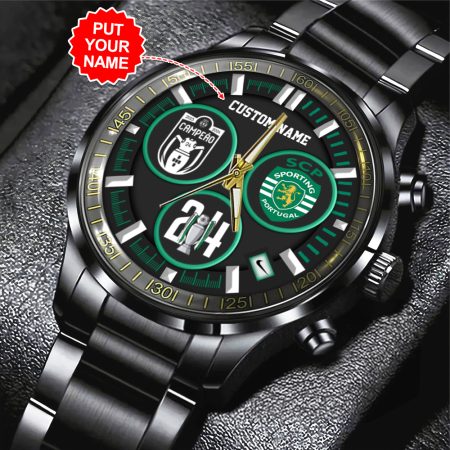 Personalized Sporting CP Primeira Liga Black Stainless Steel Watch Gift For Fan