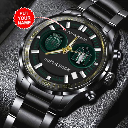 Personalized Sporting CP Primeira Liga Black Stainless Steel Watch Gift For Fan