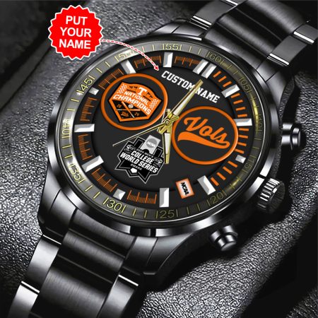 Personalized Tennessee Volunteers NCAA Baseball Black Stainless Steel Watch Gift For Fan