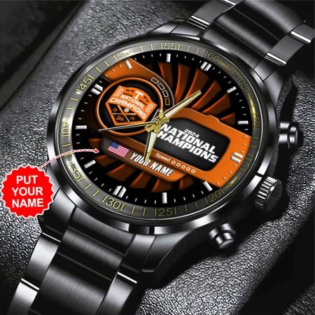 Personalized Tennessee Volunteers NCAA Baseball Black Stainless Steel Watch Gift For Fan