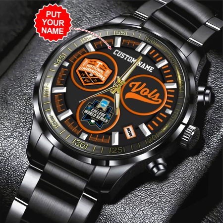 Personalized Tennessee Volunteers NCAA Baseball Black Stainless Steel Watch Gift For Fan