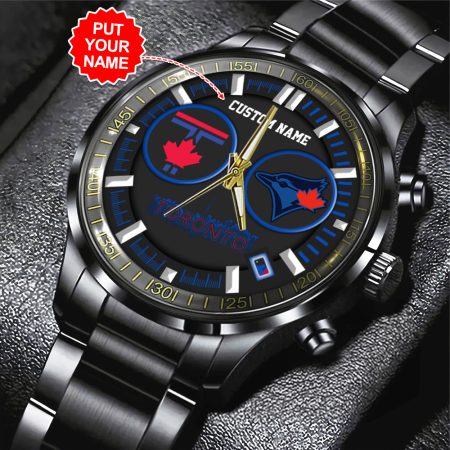 Personalized Toronto Blue Jays MLB Black Stainless Steel Watch Gift For Fan