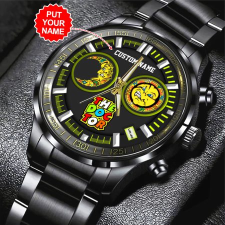 Personalized Valentino Rossi Motocycles Black Stainless Steel Watch Gift For Fan