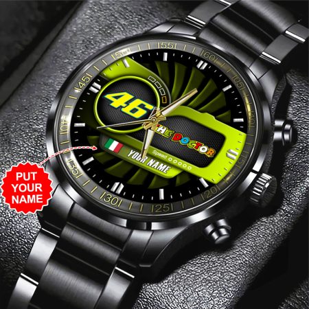 Personalized Valentino Rossi Motocycles Black Stainless Steel Watch Gift For Fan