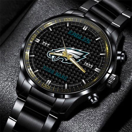 Philadelphia Eagles NFL Black Fashion Hand Watch Custom Your Name Gift For Fan