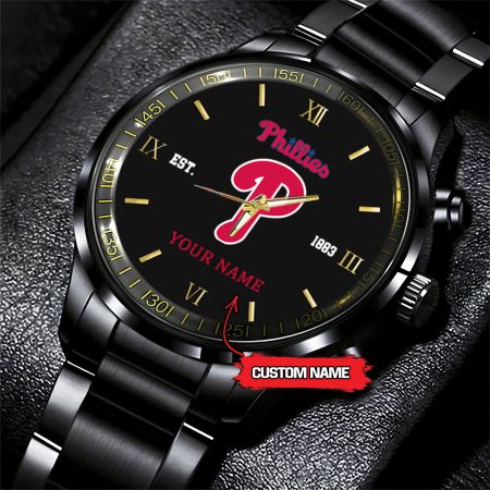 Philadelphia Phillies MLB Black Fashion Watch Custom Your Name For Fan