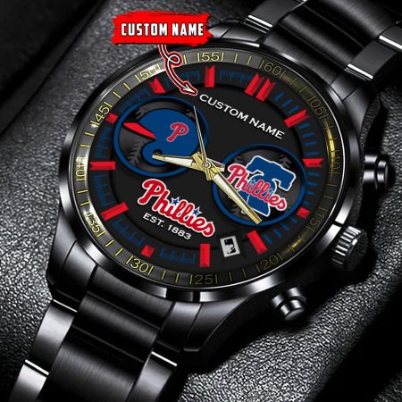 Philadelphia Phillies MLB Personalized Black Stainless Steel Watch Gifts For Fans