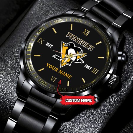 Pittsburgh Penguins NHL Hockey Game Time Custom Black Fashion Watch For Fan