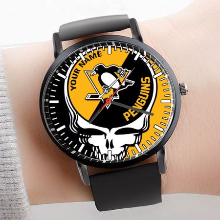 Pittsburgh Penguins NHL Personalized 3D Men Leather Hand Watch Gift For Fans For Father