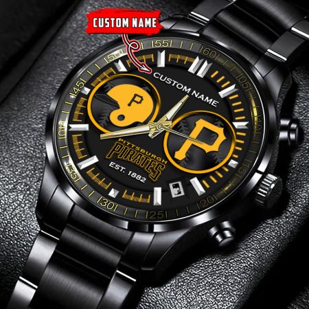 Pittsburgh Pirates MLB Personalized Black Stainless Steel Watch Gifts For Fans