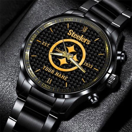 Pittsburgh Steelers NFL Black Fashion Hand Watch Custom Your Name Gift For Fan