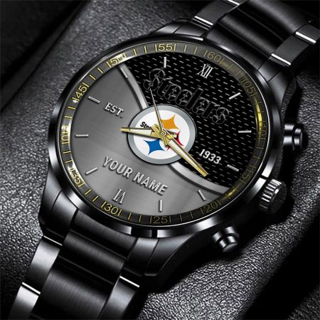 Pittsburgh Steelers NFL Black Fashion Hand Watch Custom Your Name Gift For Fan