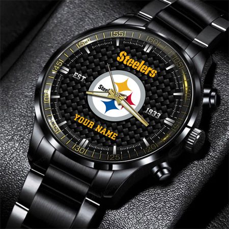 Pittsburgh Steelers NFL Black Fashion Hand Watch Custom Your Name Gift For Fan