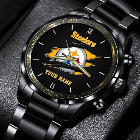 Pittsburgh Steelers NFL Personalized Black Fashion Watch For Football Lovers For Fan