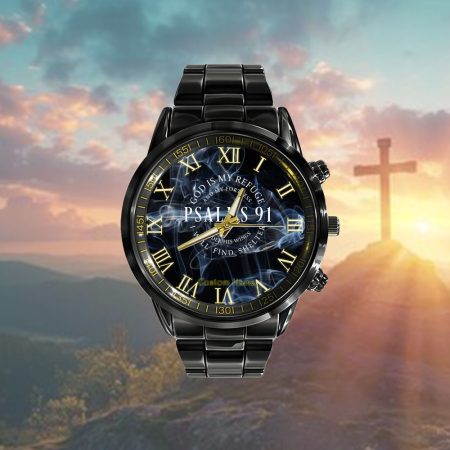 Psalms 91 Christian Blessed Personalized Black Stainless Steel Watch