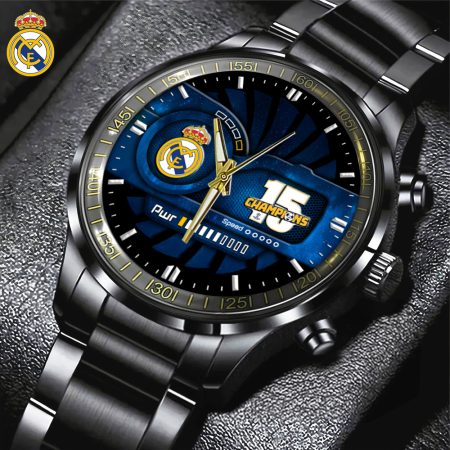 Real Madrid CF La Liga Black Stainless Steel Watch Gift For Fan