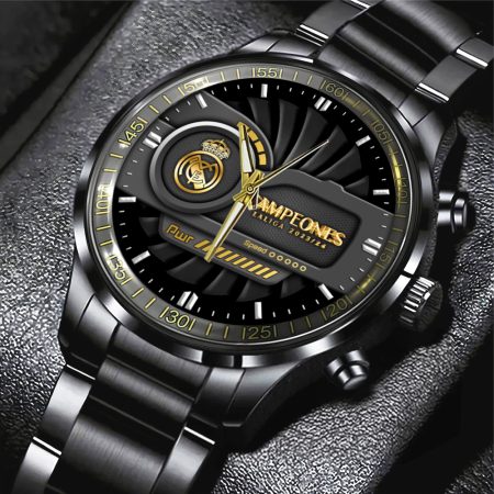 Real Madrid CF La Liga Black Stainless Steel Watch Gift For Fan