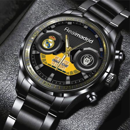 Real Madrid CF La Liga Black Stainless Steel Watch Gift For Fan