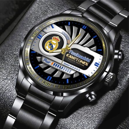 Real Madrid CF La Liga Black Stainless Steel Watch Gift For Fan