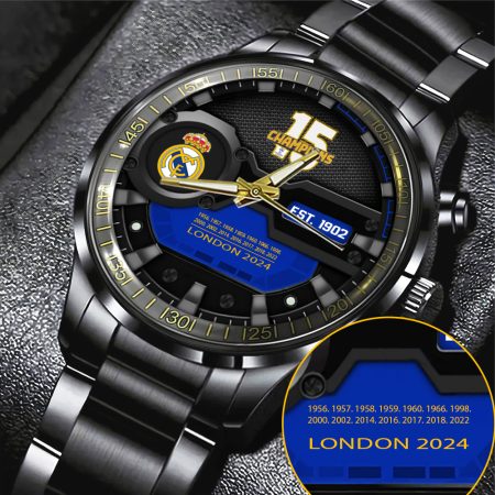 Real Madrid CF La Liga Black Stainless Steel Watch Gift For Fan
