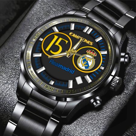 Real Madrid CF La Liga Black Stainless Steel Watch Gift For Fan
