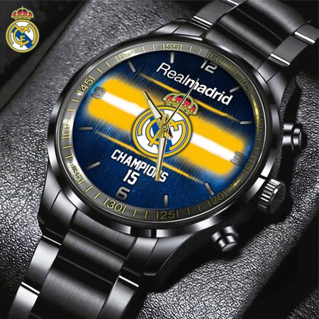 Real Madrid CF La Liga Black Stainless Steel Watch Gift For Fan